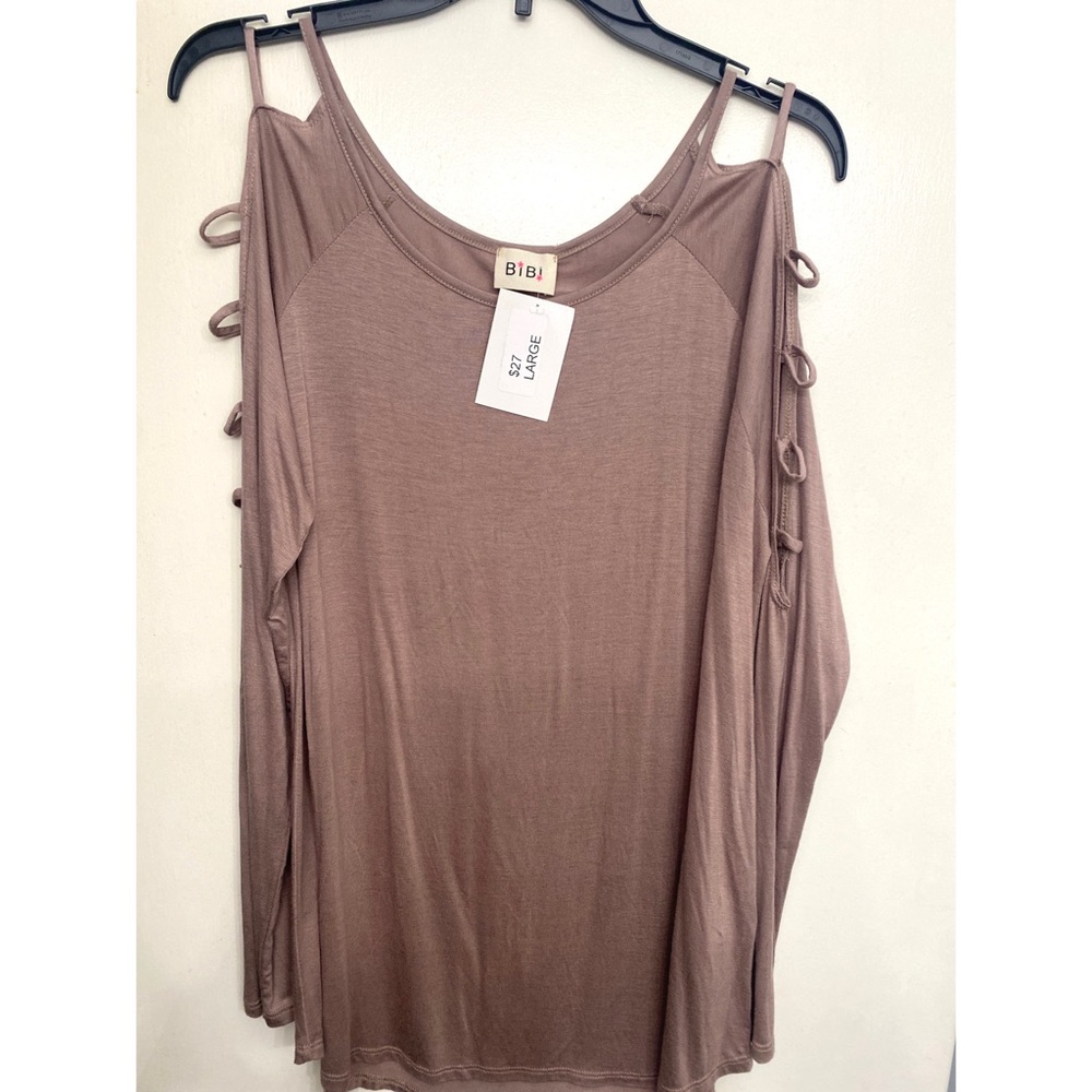 NWT Bibi Long Sleeve Taupe Cut out Ladder Sleeve Top